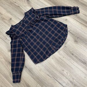 Madewell Yorke Plaid Ruffle Shoulder Long Sleeve Blouse Women Size Small Flannel
